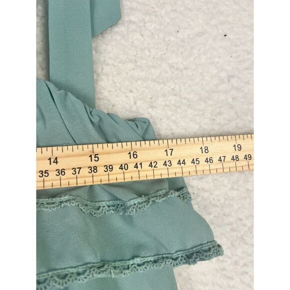 Tobi Womens Ruffle Dress Blue/Green Tie Shoulder Strap Mini Tiered‎ Size Medium - Picture 4 of 8